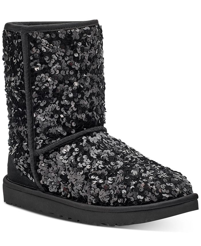 Bota curta feminina UGG Classic Sequin preta tamanho 8M