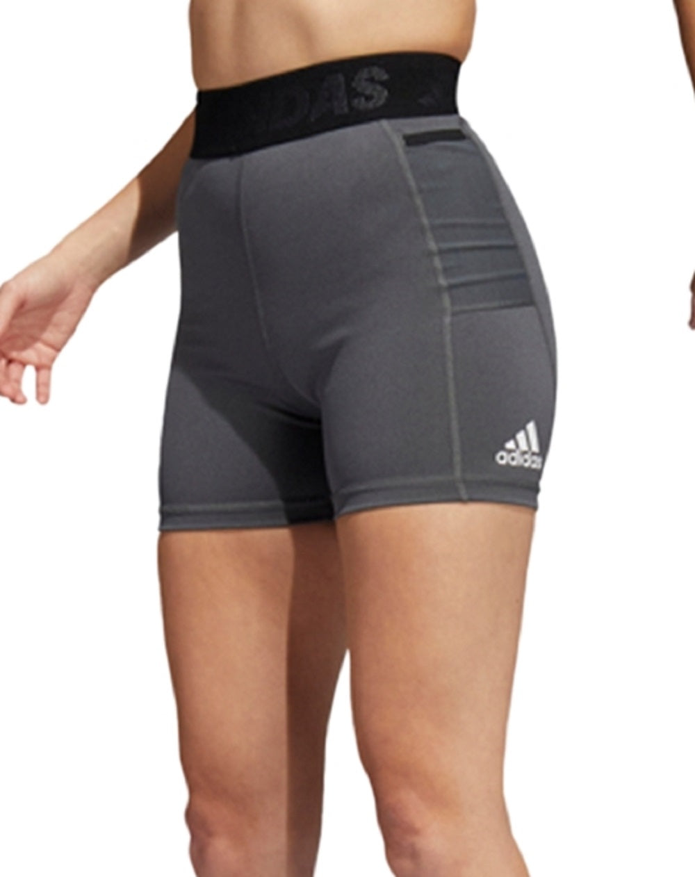 Shorts de treino feminino Adidas com bolso lateral, cinza, tamanho médio