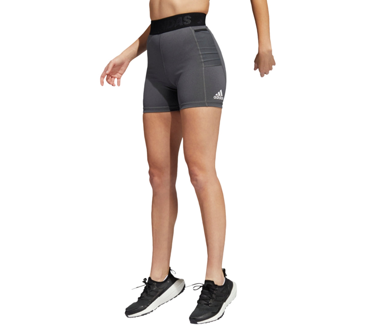 Shorts de treino feminino Adidas com bolso lateral, cinza, tamanho médio
