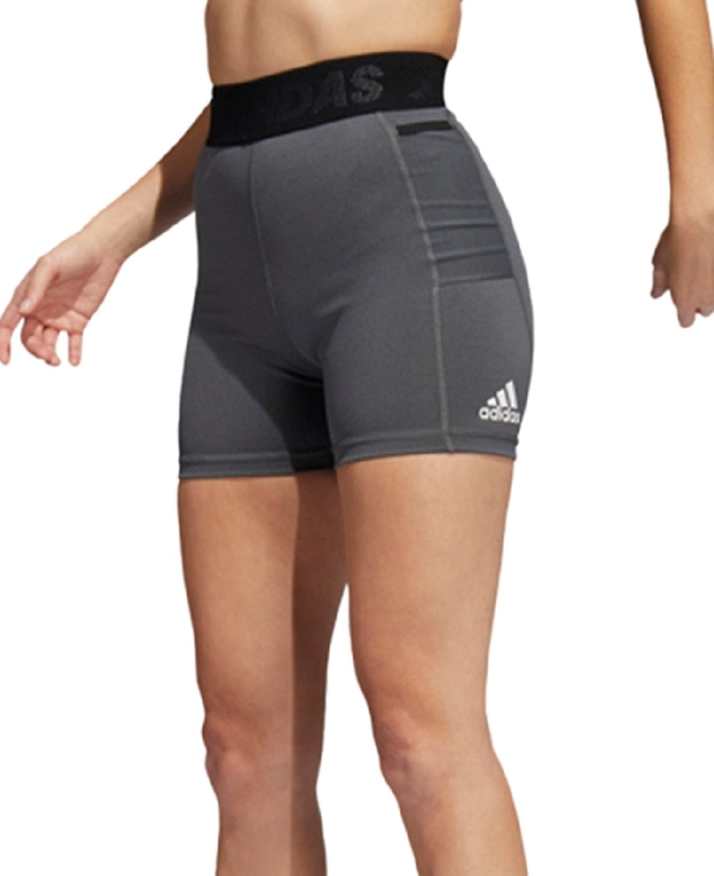 Shorts de treino feminino Adidas com bolso lateral, cinza, tamanho pequeno