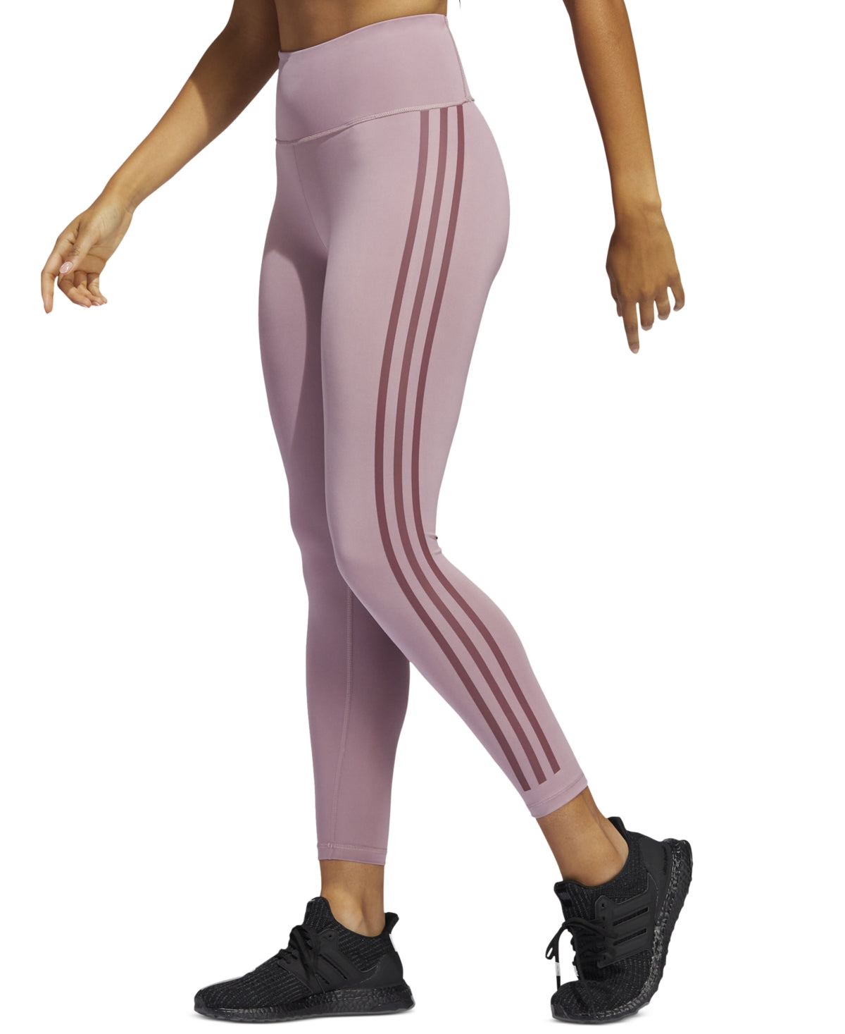 Calça legging feminina Adidas com listras laterais, rosa, tamanho XS