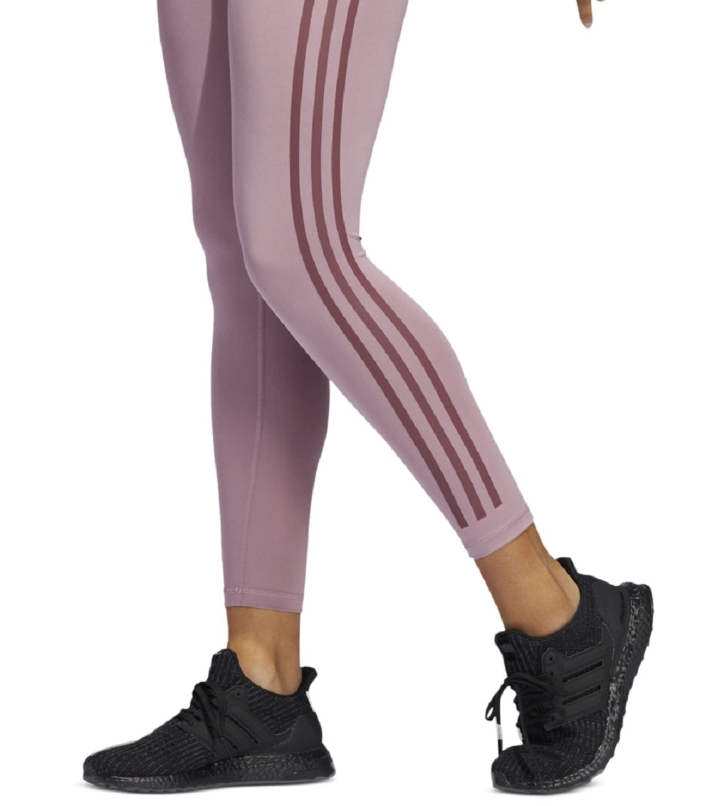 Calça legging feminina Adidas com listras laterais, roxa, tamanho extragrande