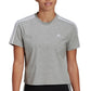Camiseta feminina adidas cropped de algodão com 3 listras cinza tamanho grande