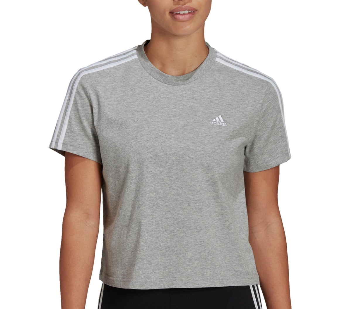 Camiseta feminina adidas cropped de algodão com 3 listras cinza tamanho grande