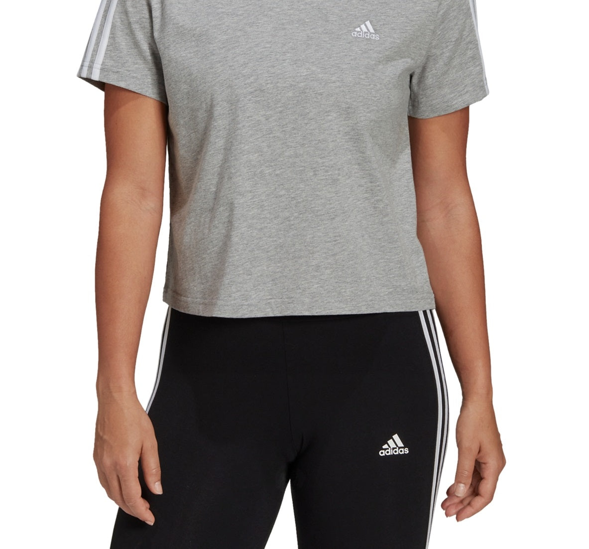 Camiseta feminina adidas cropped de algodão com 3 listras cinza tamanho grande