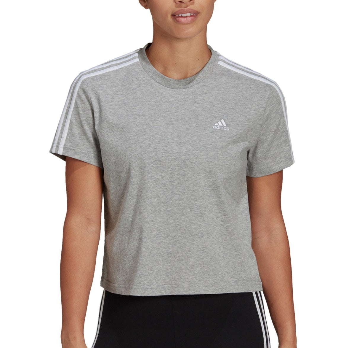 Camiseta feminina adidas cropped de algodão com 3 listras, cinza, tamanho pequeno