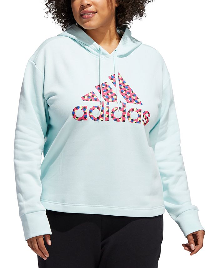 Moletom com capuz adidas feminino com estampa de bolinhas e logo azul, tamanho 3X
