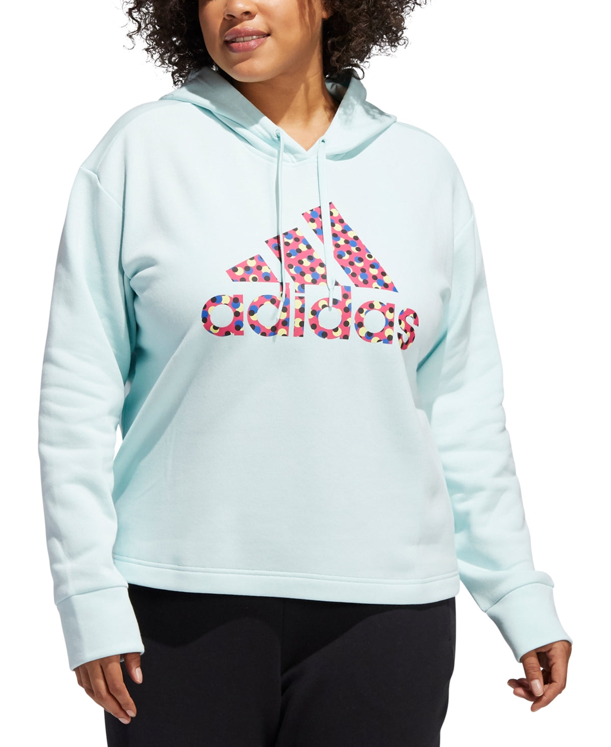 Moletom com capuz adidas feminino com estampa de bolinhas e logo azul, tamanho 3X