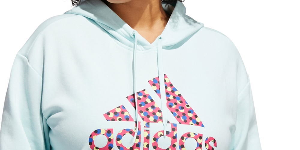 Moletom com capuz adidas feminino com estampa de bolinhas e logo azul, tamanho 3X