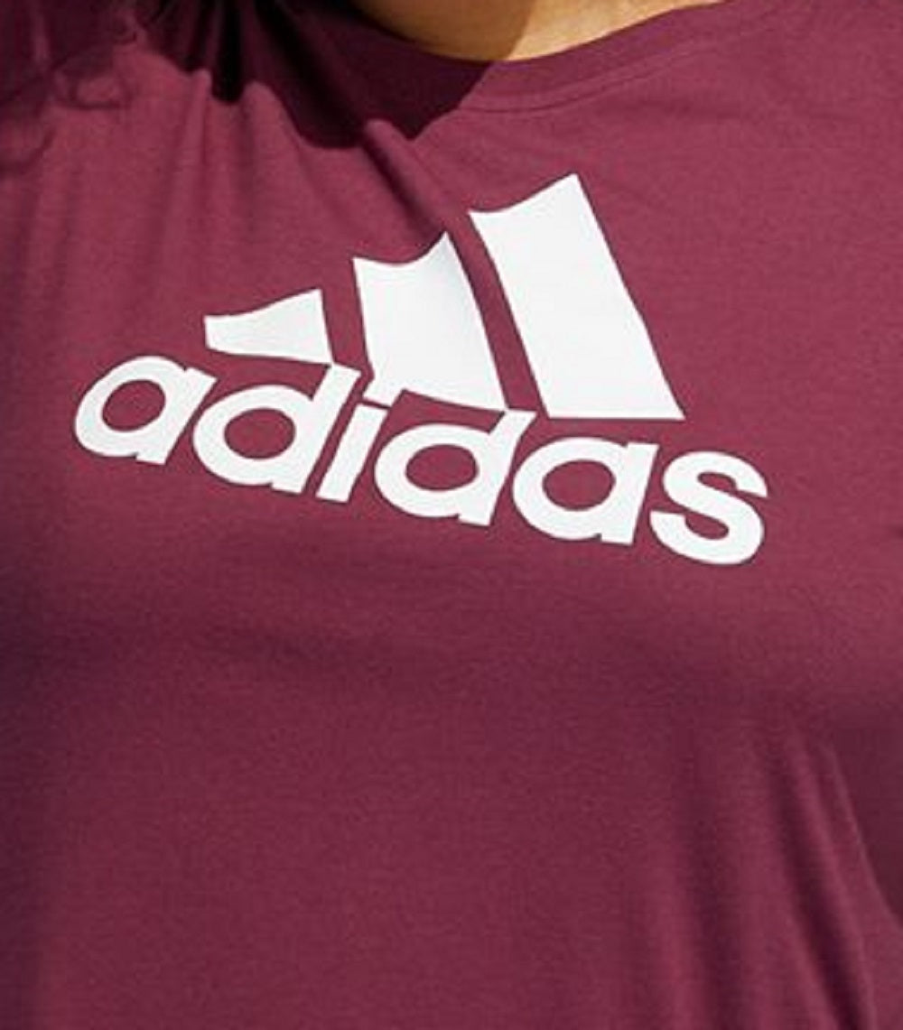 Blusa esportiva feminina adidas com estampa de logo canelado, manga comprida, gola redonda, vermelha, tamanho 1X