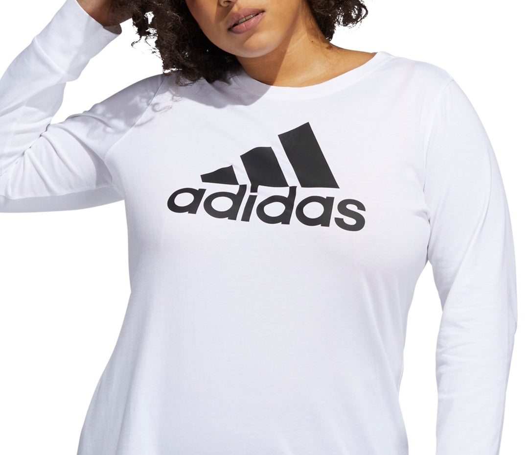 Blusa Adidas Feminina Badge Of Sports Algodão com Logotipo, Branca, Tamanho 1X