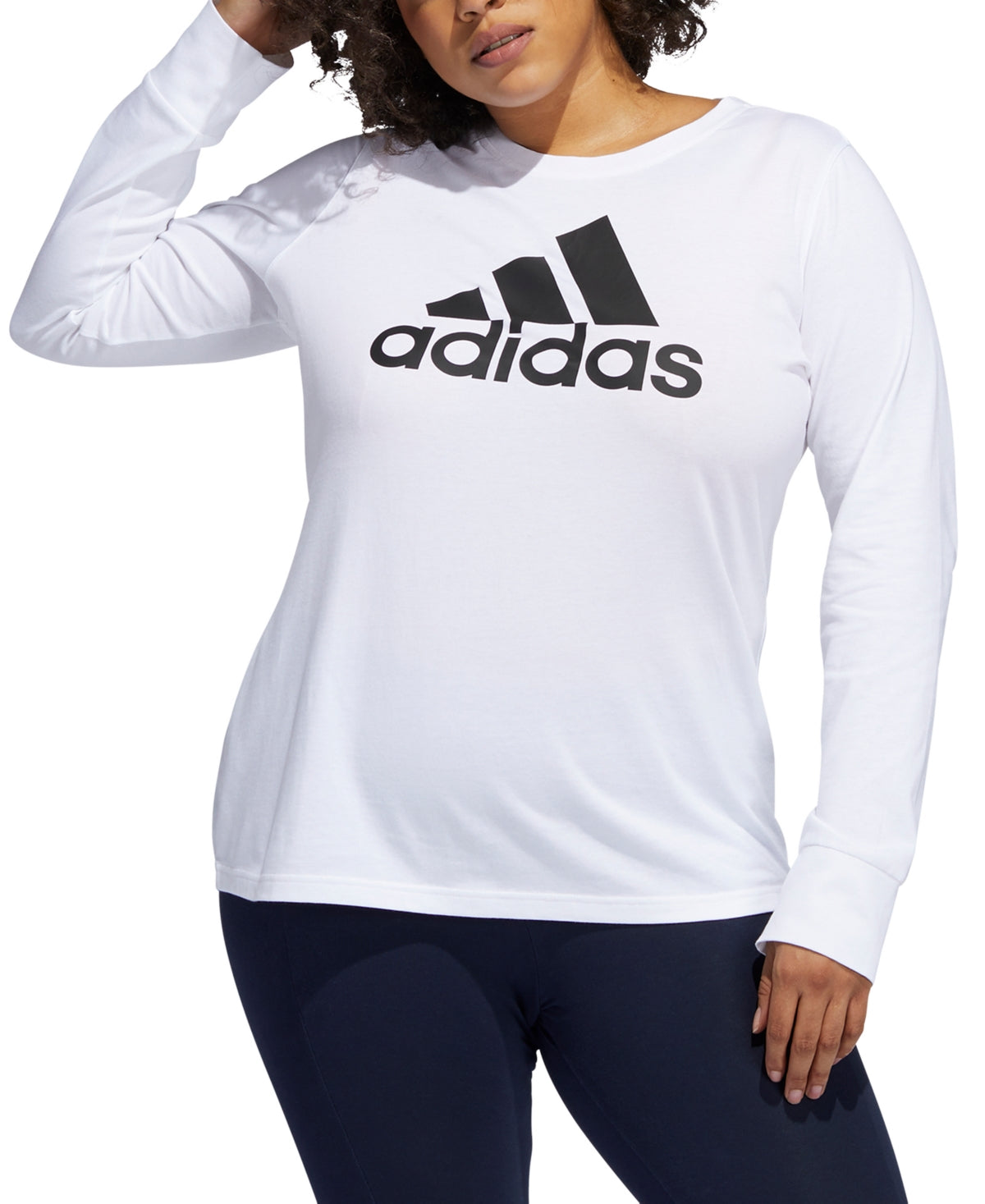Blusa Adidas Feminina Badge Of Sports Algodão com Logotipo, Branca, Tamanho 1X