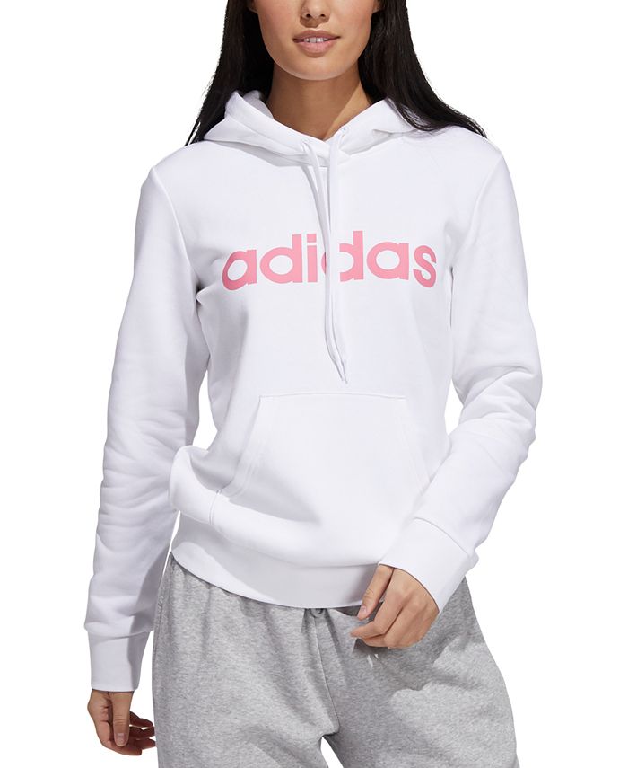 Moletom com capuz feminino Adidas Logo, branco, tamanho médio