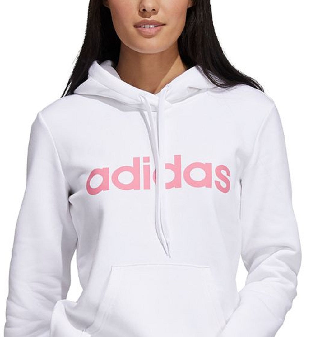 Moletom com capuz feminino Adidas Logo, branco, tamanho médio