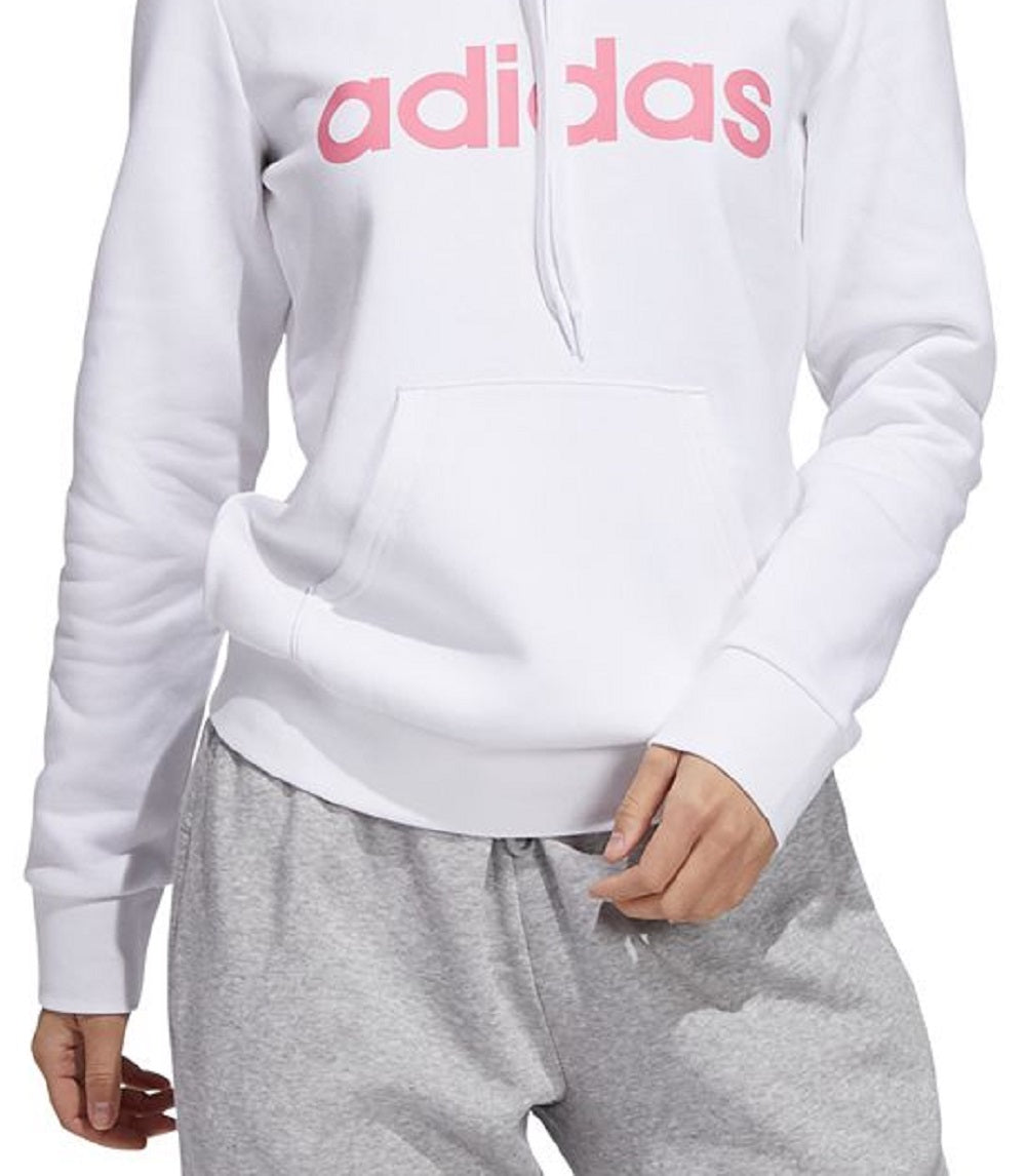 Moletom com capuz feminino Adidas Logo, branco, tamanho médio
