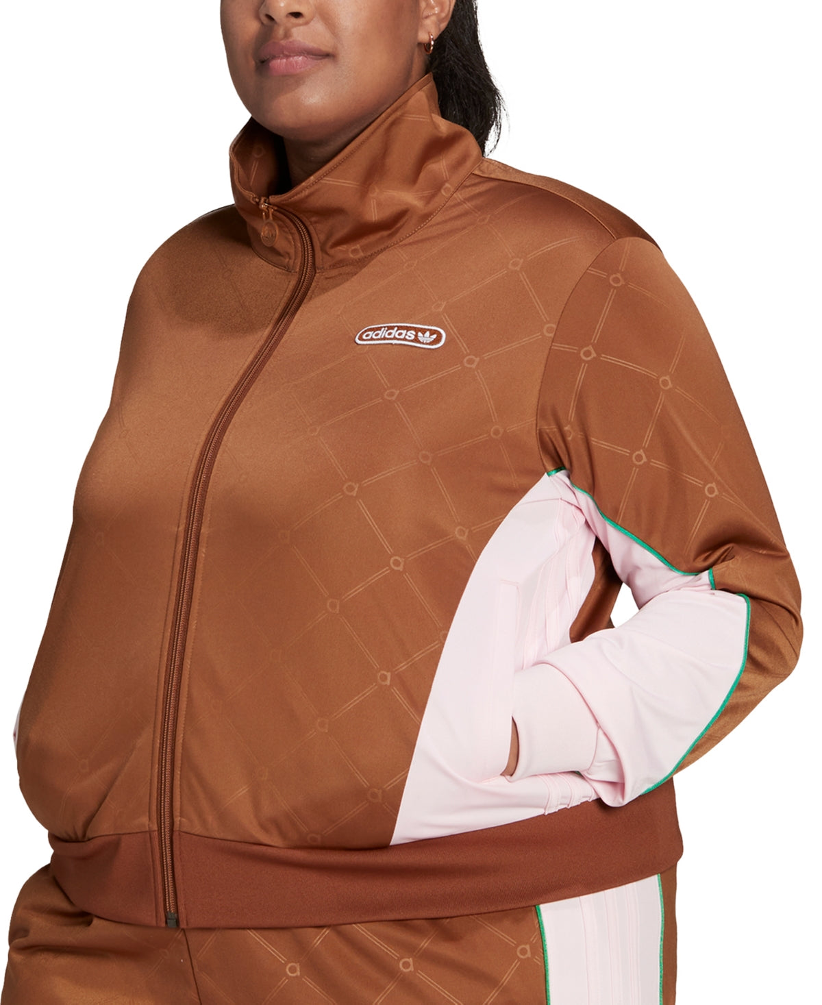 Jaqueta Adidas Feminina Colorblocked com Zíper Frontal Marrom Tamanho 3X