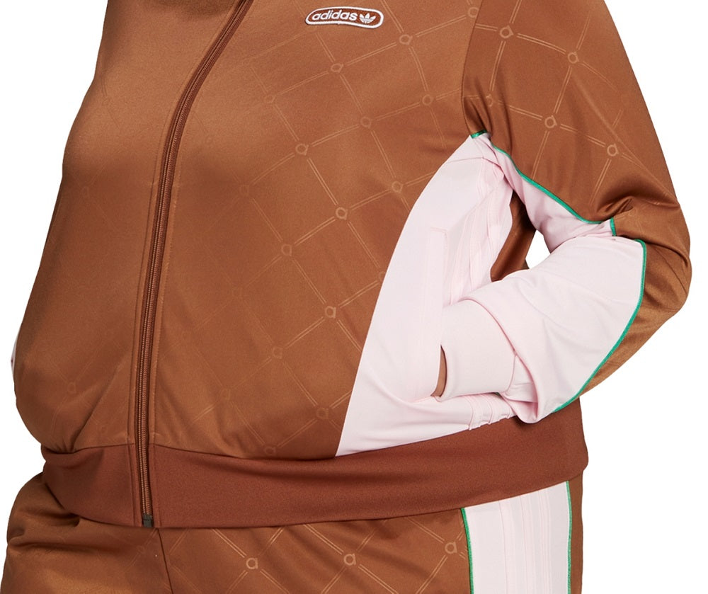 Jaqueta Adidas Feminina Colorblocked com Zíper Frontal Marrom Tamanho 3X