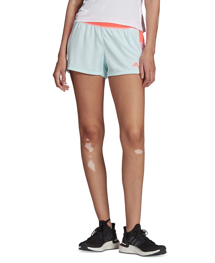 Shorts de treino feminino Adidas Colorblocked azul, tamanho médio