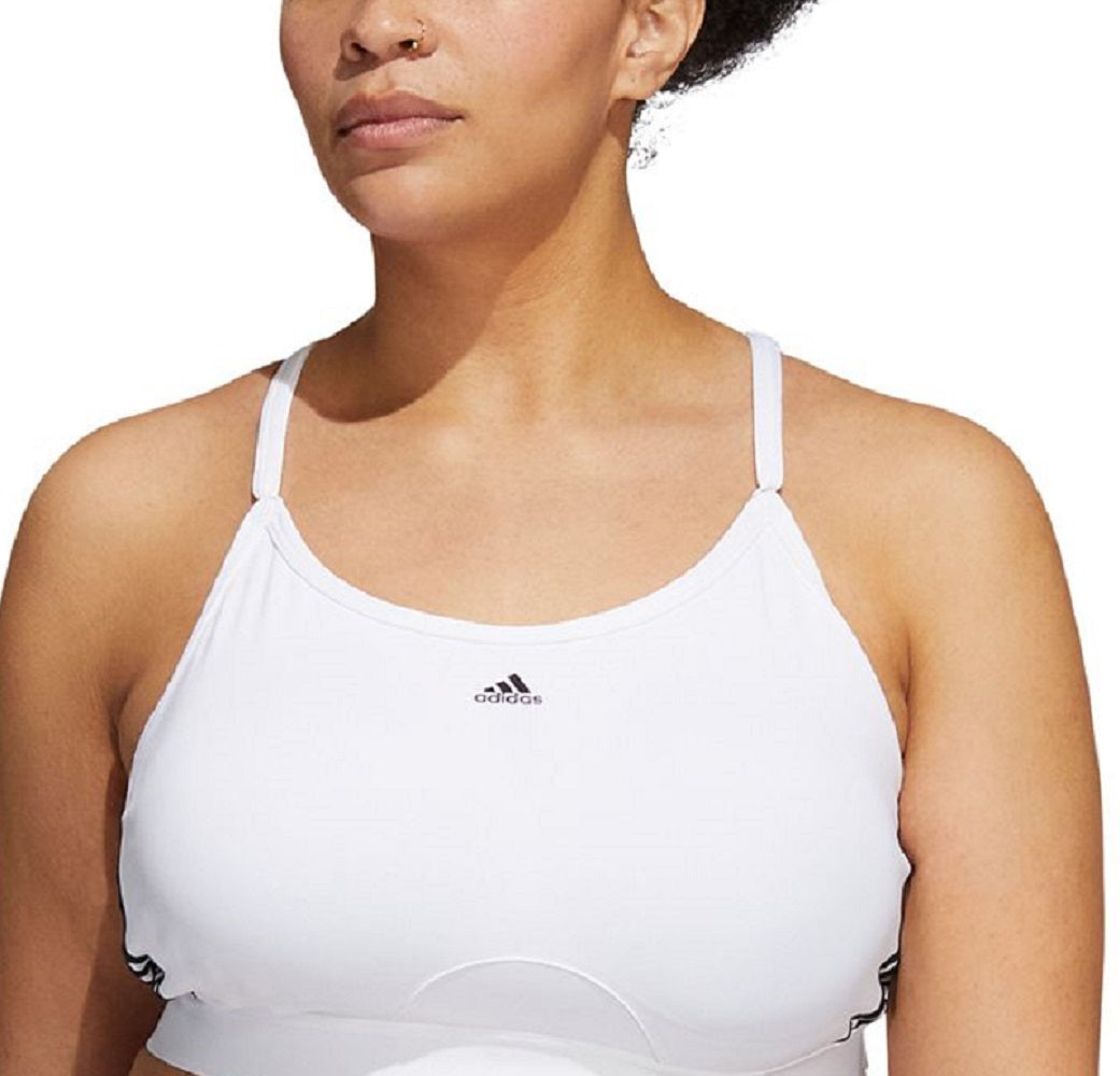 Sutiã esportivo feminino adidas 3 listras X Back, branco