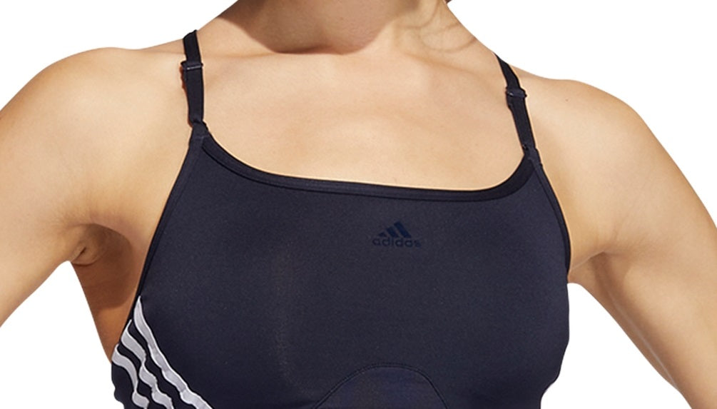 Sutiã esportivo de baixo impacto Adidas Aeroreact 3 Stripes feminino, azul, tamanho extragrande
