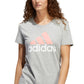Camiseta de algodão com logotipo do esporte da Adidas feminina, cinza, tamanho extragrande