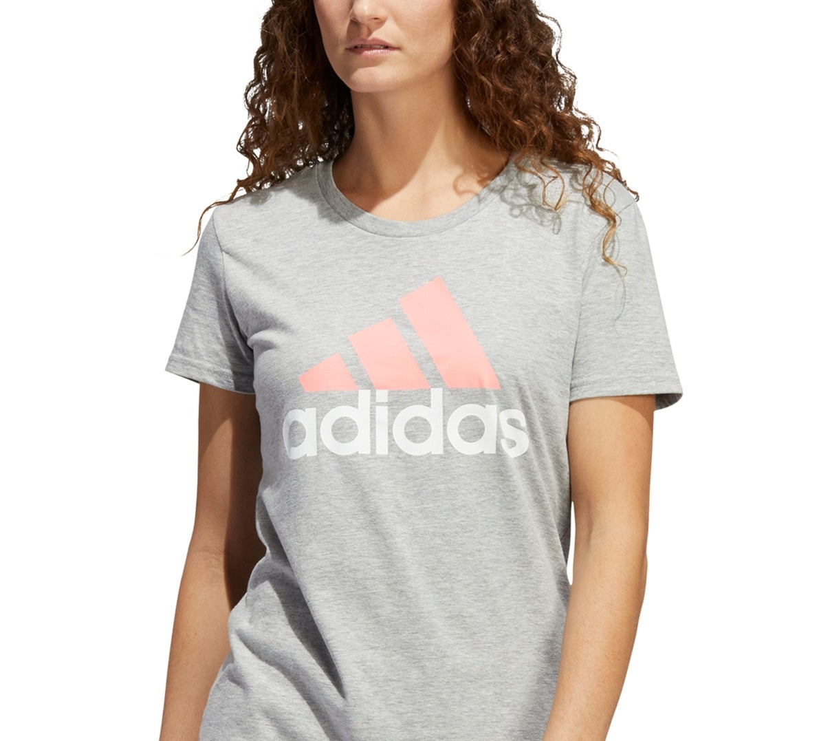 Camiseta de algodão com logotipo do esporte da Adidas feminina, cinza, tamanho extragrande
