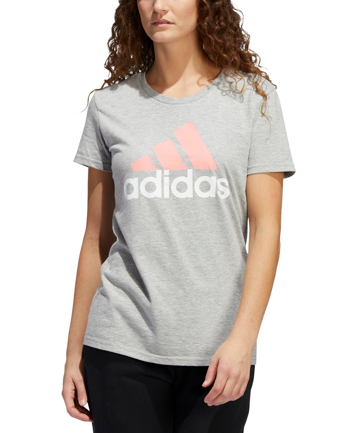 Camiseta de algodão com logotipo do esporte da Adidas feminina, cinza, tamanho XS