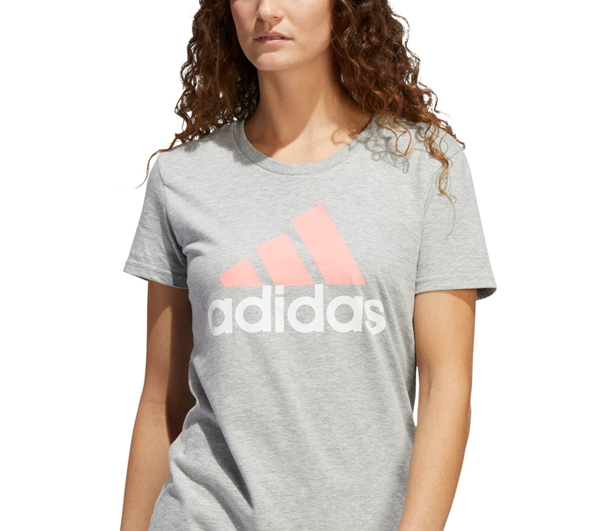 Camiseta Adidas Feminina Badge Of Sport Algodão Cinza Tamanho Grande