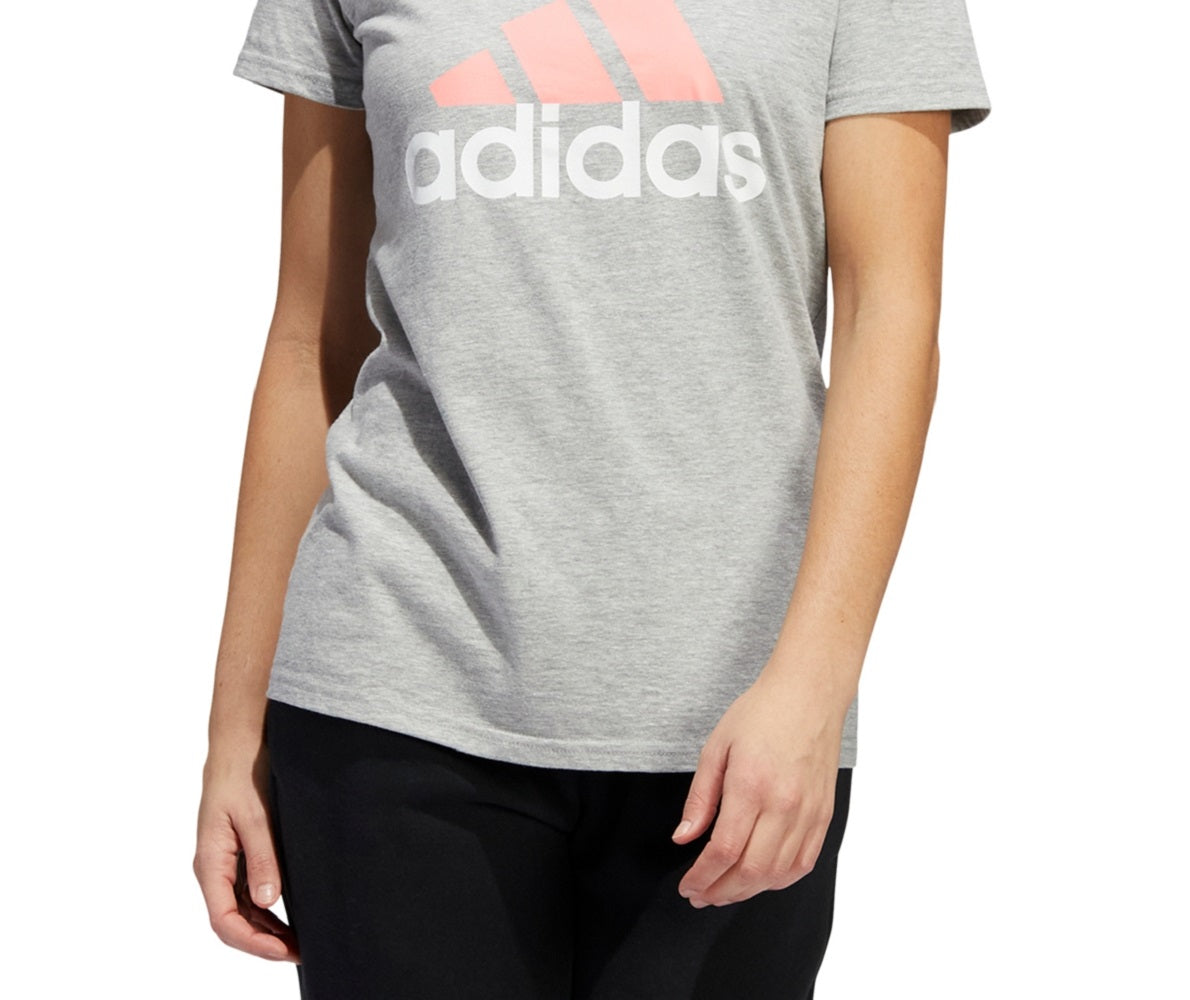 Camiseta Adidas Feminina Badge Of Sport Algodão Cinza Tamanho Grande