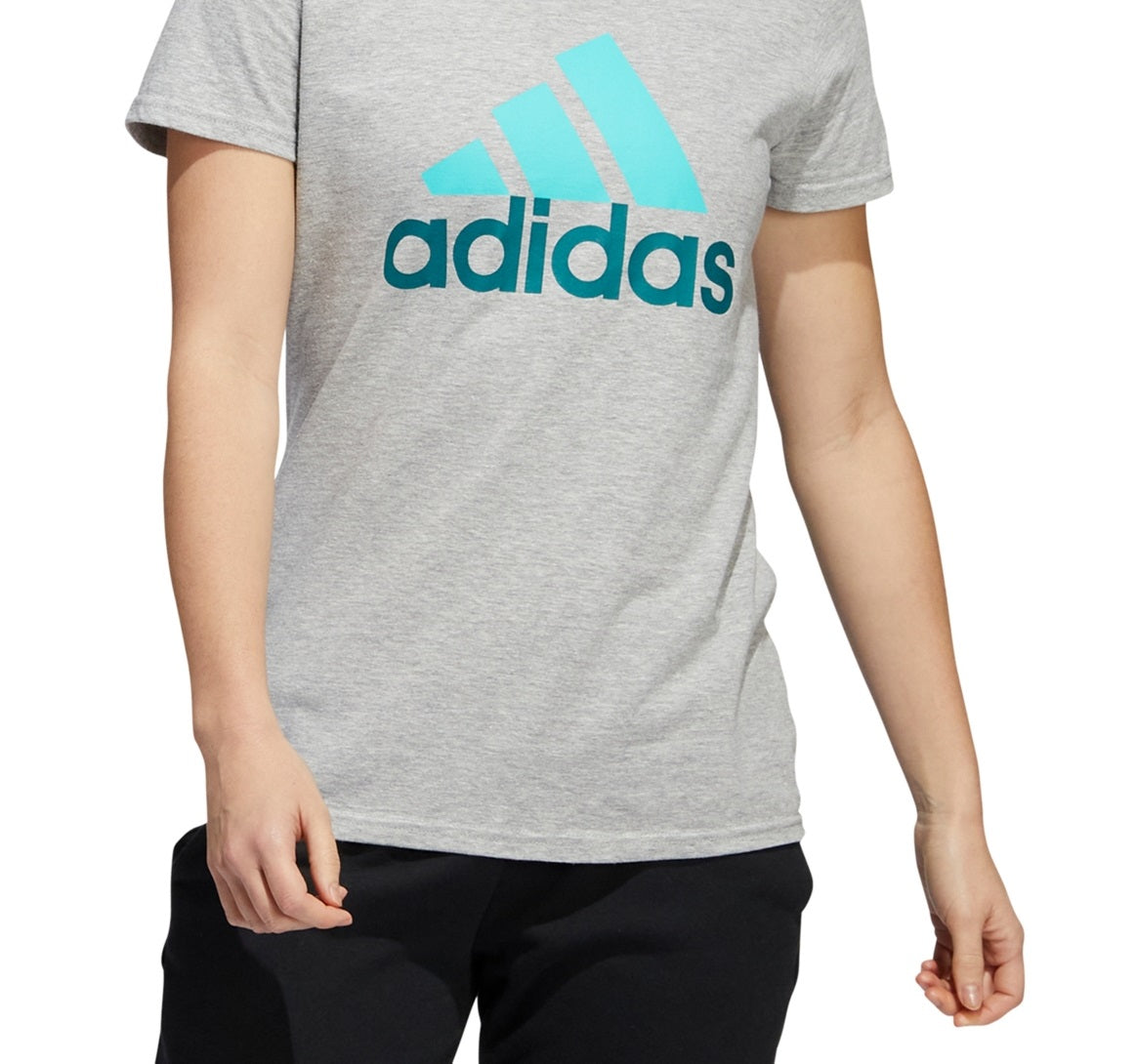 Camiseta Adidas Feminina Badge Of Sport de Algodão Cinza Tamanho P