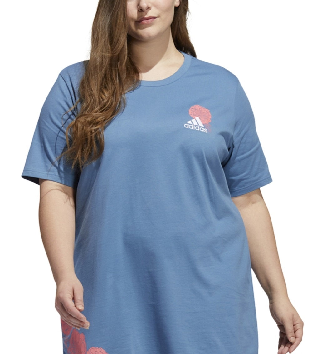 Vestido camiseta com estampa botânica feminina adidas azul tamanho 1X