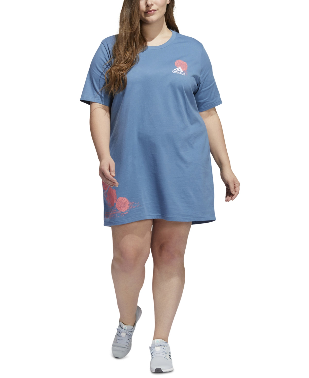 Vestido camiseta com estampa botânica feminina adidas azul tamanho 1X