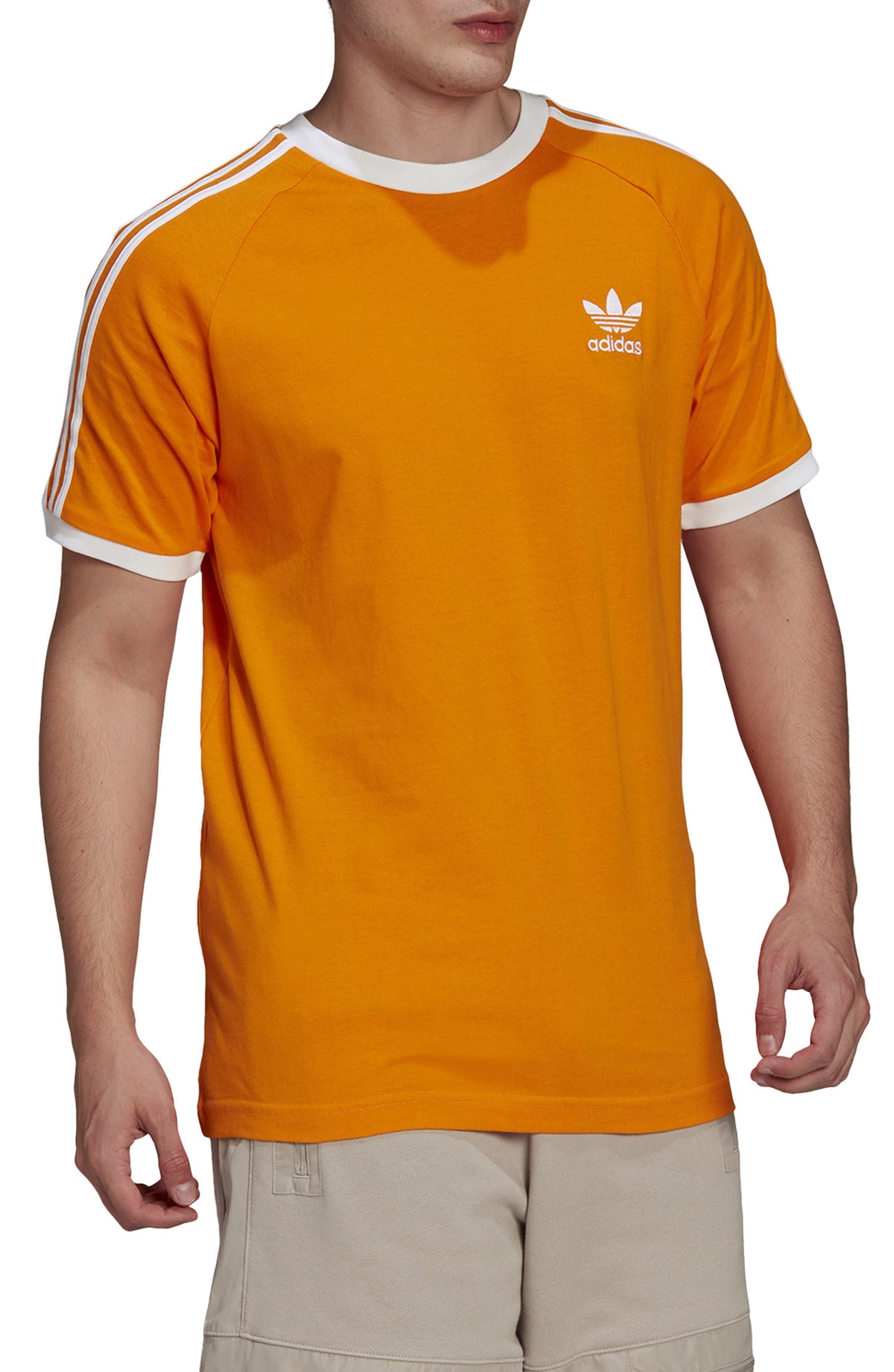 Camiseta de algodão adidas Adicolor 3-Stripes masculina laranja tamanho GG