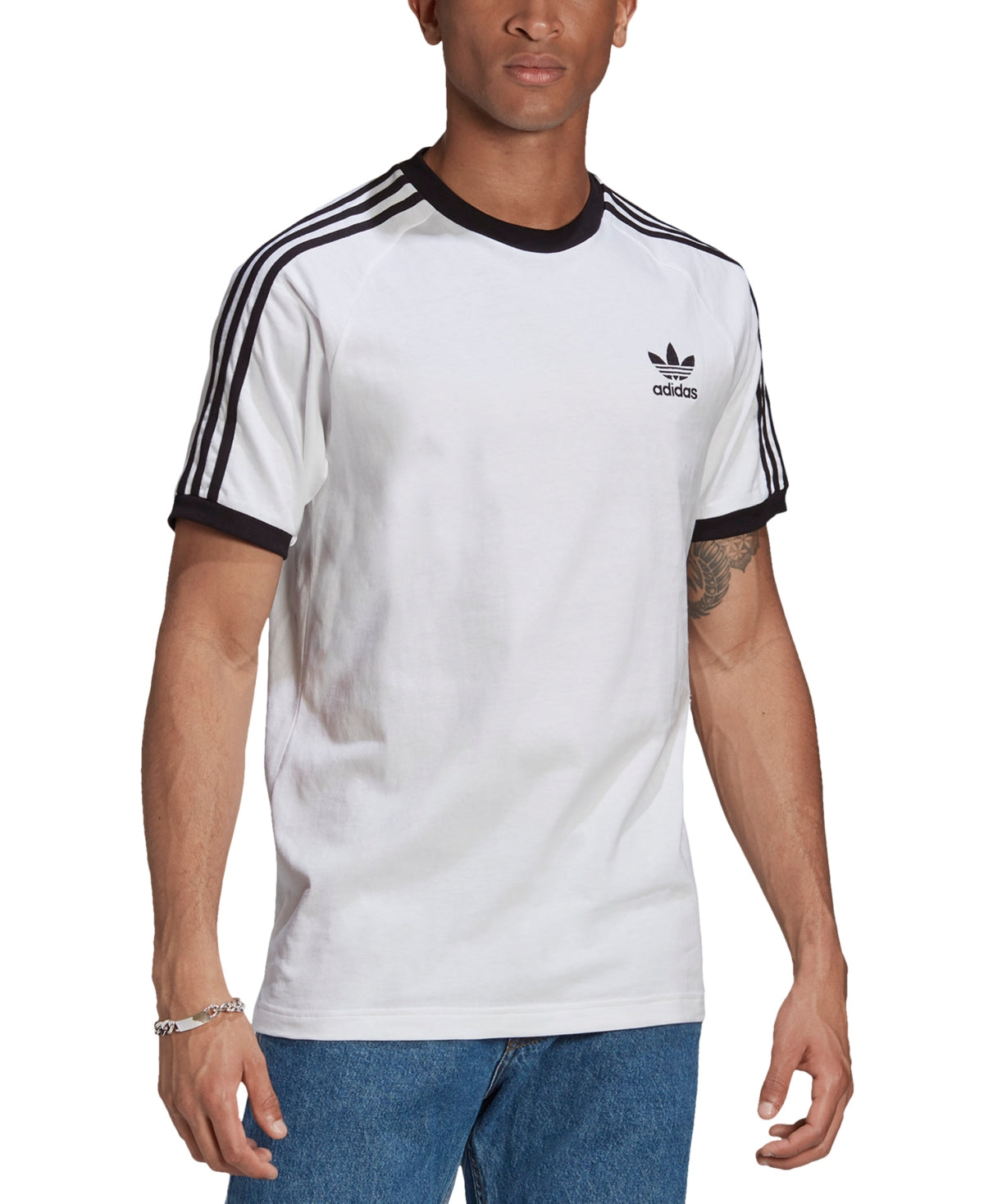 Camiseta de algodão adidas Adicolor 3 Stripes masculina, verde, tamanho M