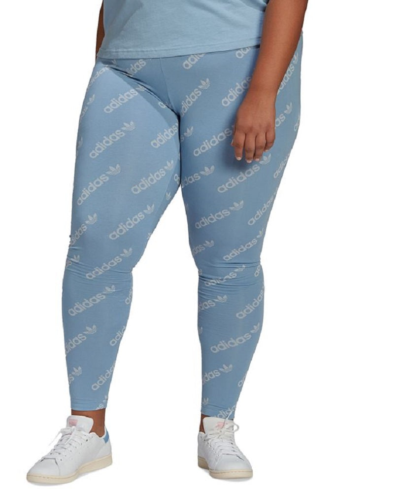Leggings femininas estampadas adidas, tamanho 2X, azul