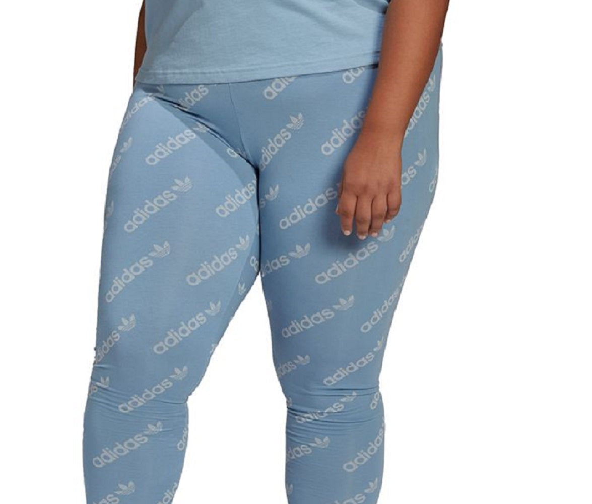 Leggings femininas estampadas adidas, tamanho 2X, azul