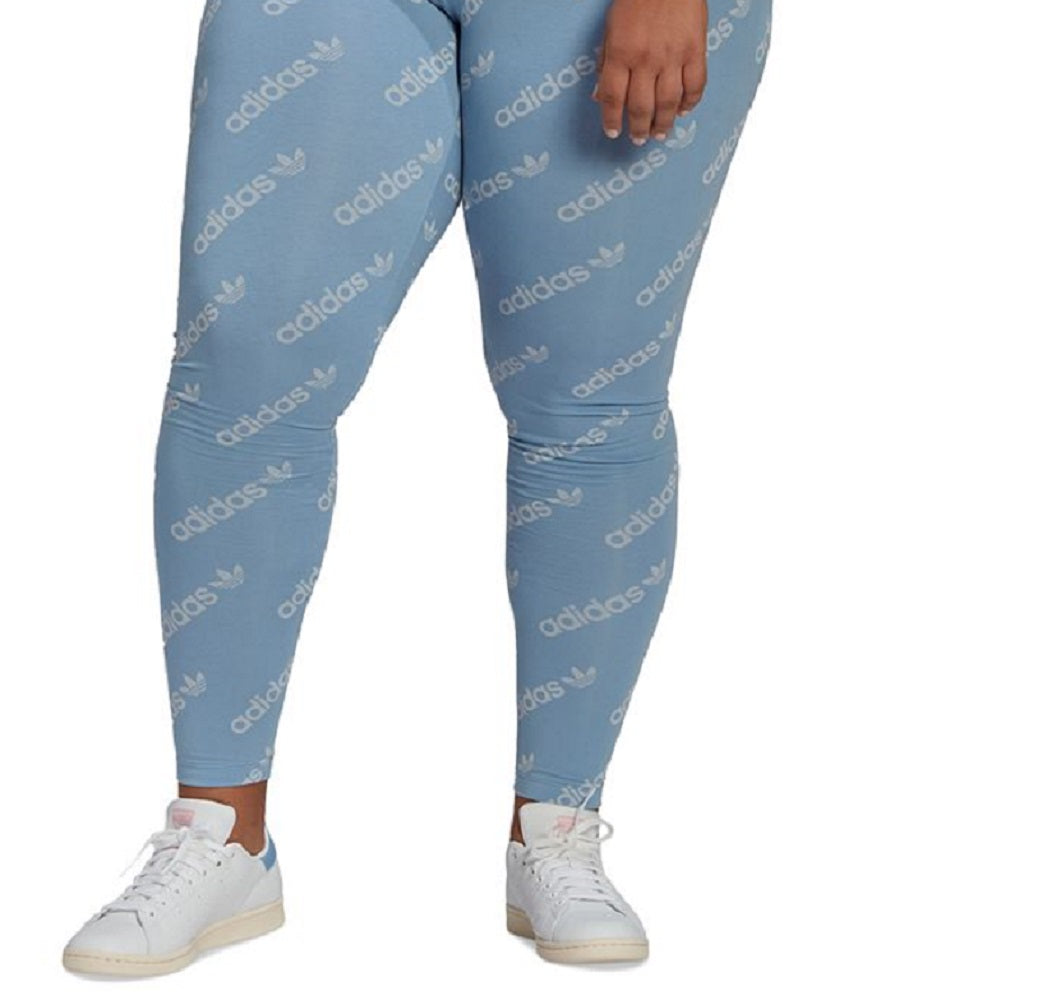 Leggings femininas estampadas adidas, tamanho 2X, azul