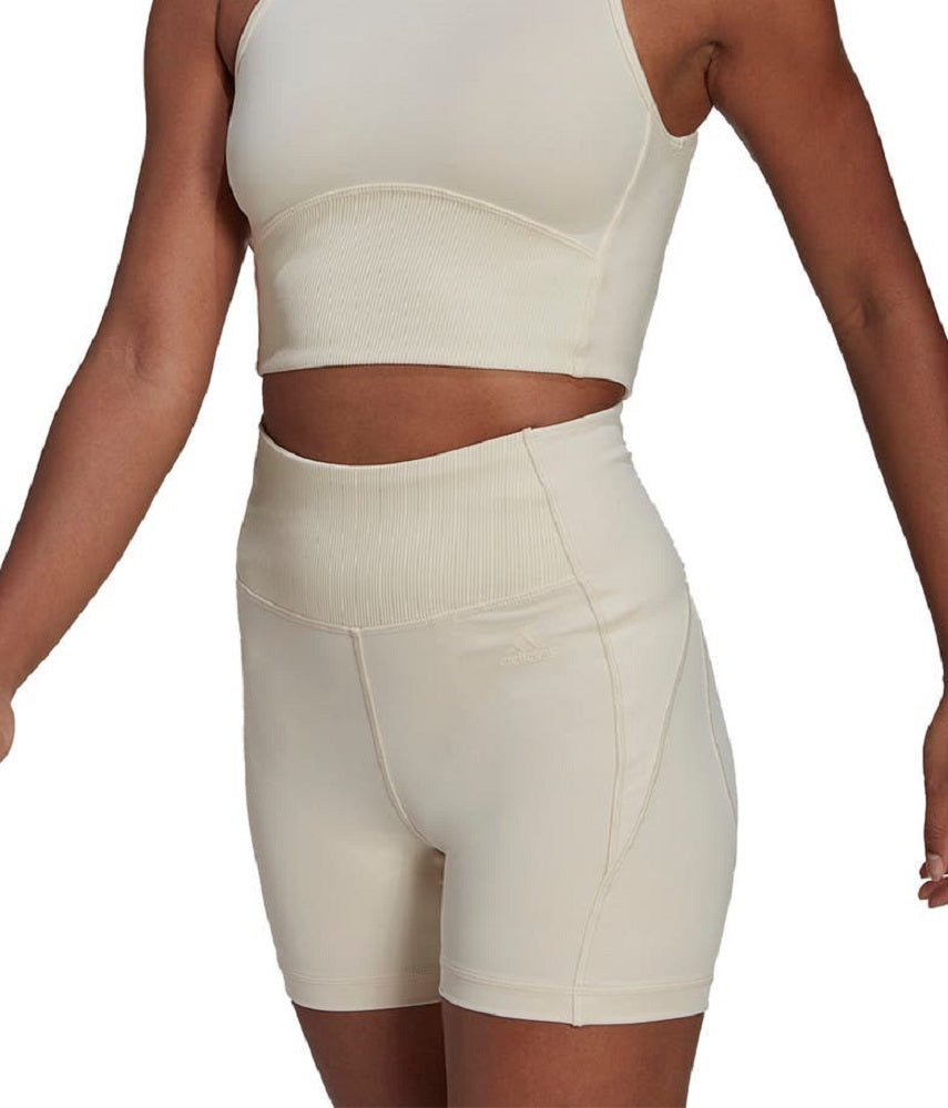 Blusa curta de treino Adidas Hyperglam Recycled Blend feminina, bege, tamanho pequeno