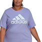 Camiseta feminina com estampa floral e logo da Adidas, roxa, tamanho 1X