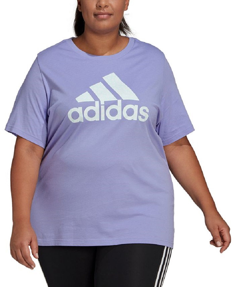 Camiseta feminina adidas com estampa floral e logo, roxa, tamanho 4X