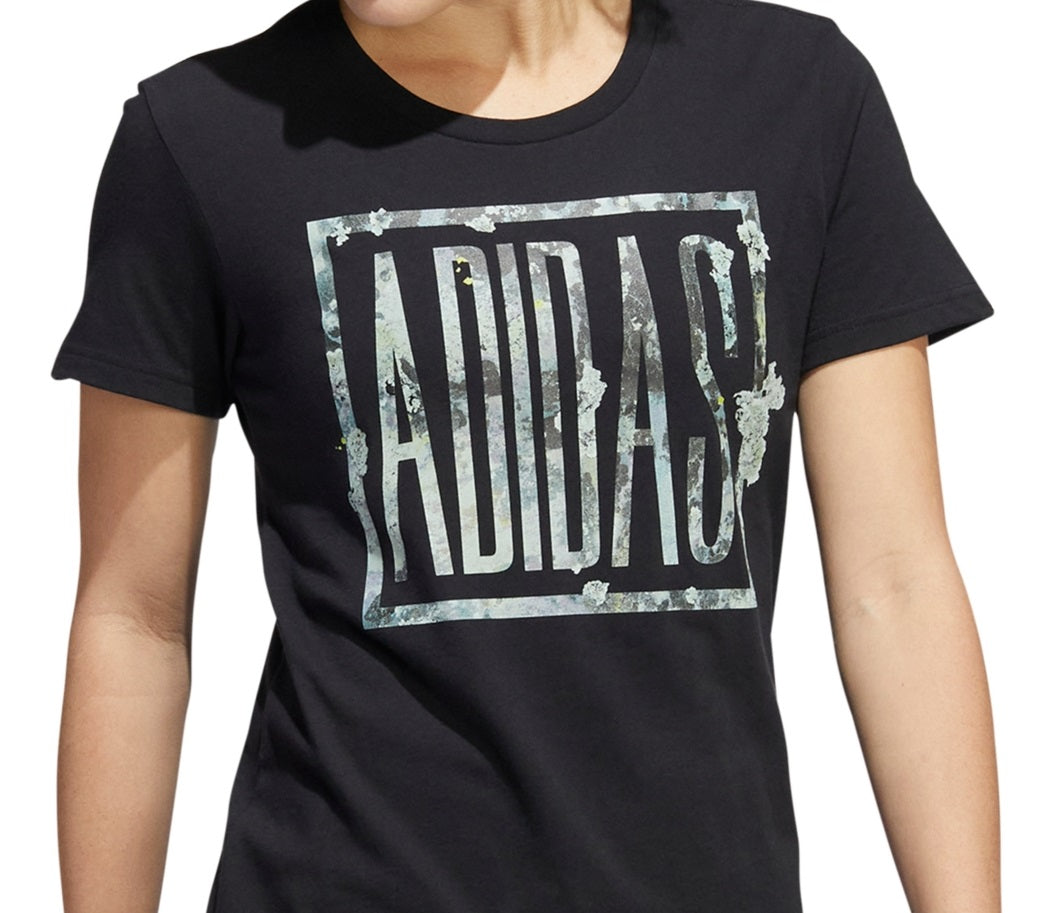 Camiseta Adidas Cotton Mossy Spellout Feminina Preta Tamanho Médio