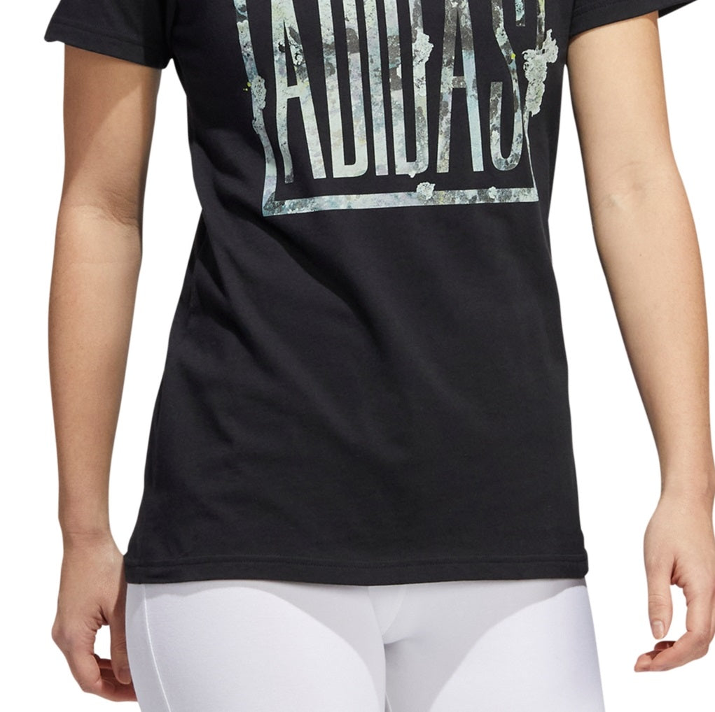 Camiseta Adidas Cotton Mossy Spellout Feminina Preta Tamanho Médio