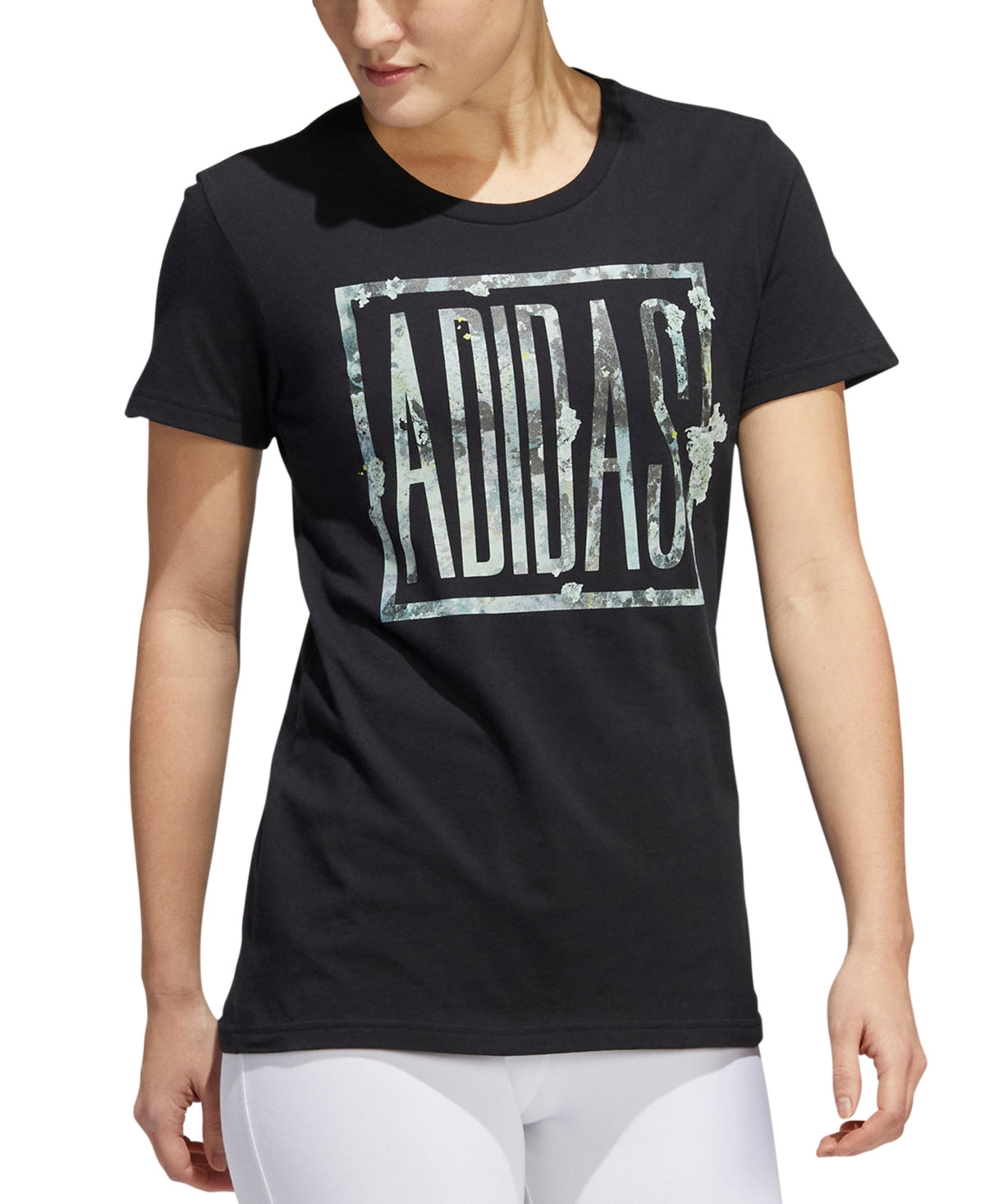 Camiseta Adidas Cotton Mossy Spellout Feminina Preta Tamanho Médio