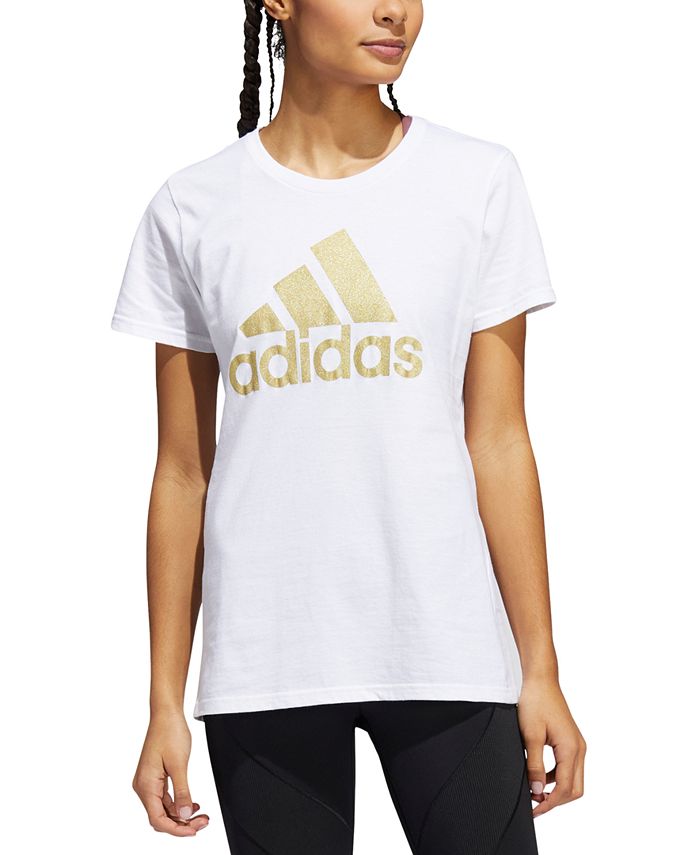 Camiseta Adidas Feminina Metallic Cotton Logo Branca Tamanho Médio
