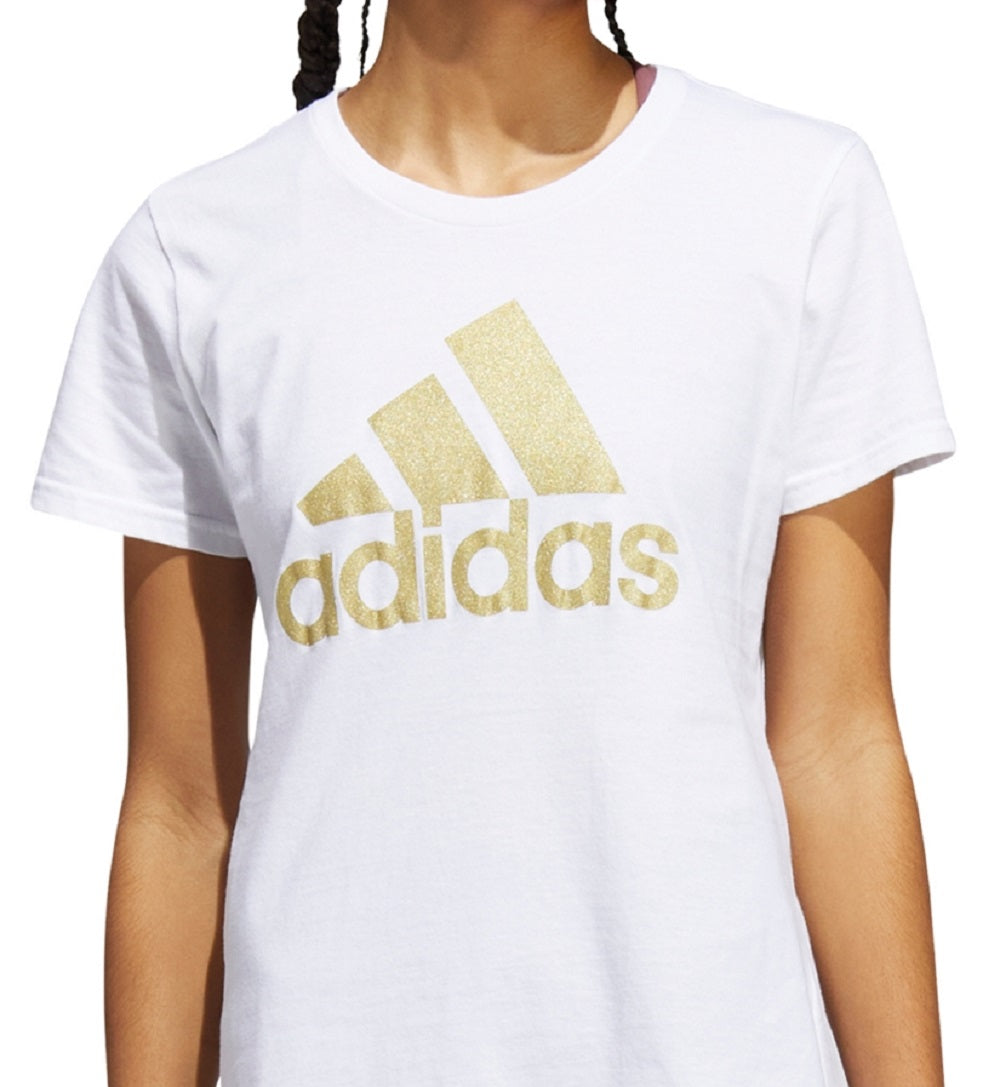 Camiseta Adidas Feminina Metallic Cotton Logo Branca Tamanho Médio