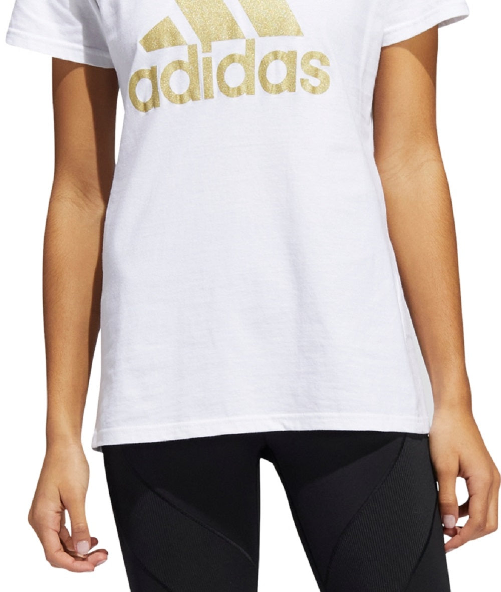Camiseta Adidas Feminina Metallic Cotton Logo Branca Tamanho Médio
