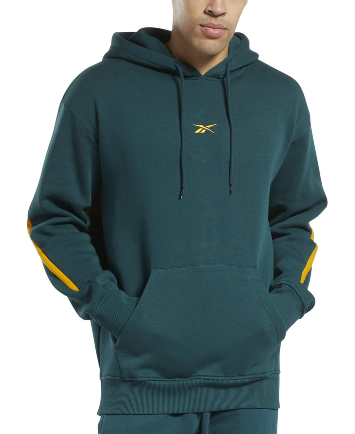Reebok Moletom com capuz oversized com logotipo escovado masculino, verde, tamanho M