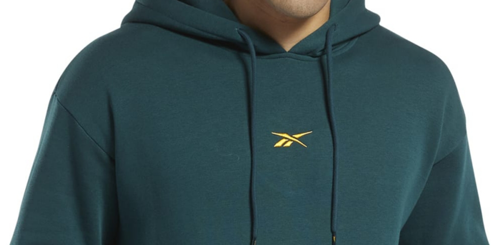 Reebok Moletom com capuz oversized com logotipo escovado masculino, verde, tamanho M