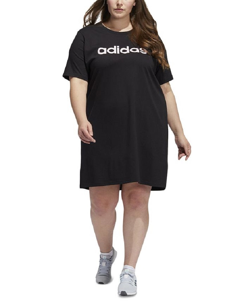 Vestido camiseta com estampa de logo feminino da Adidas, preto, tamanho 2X