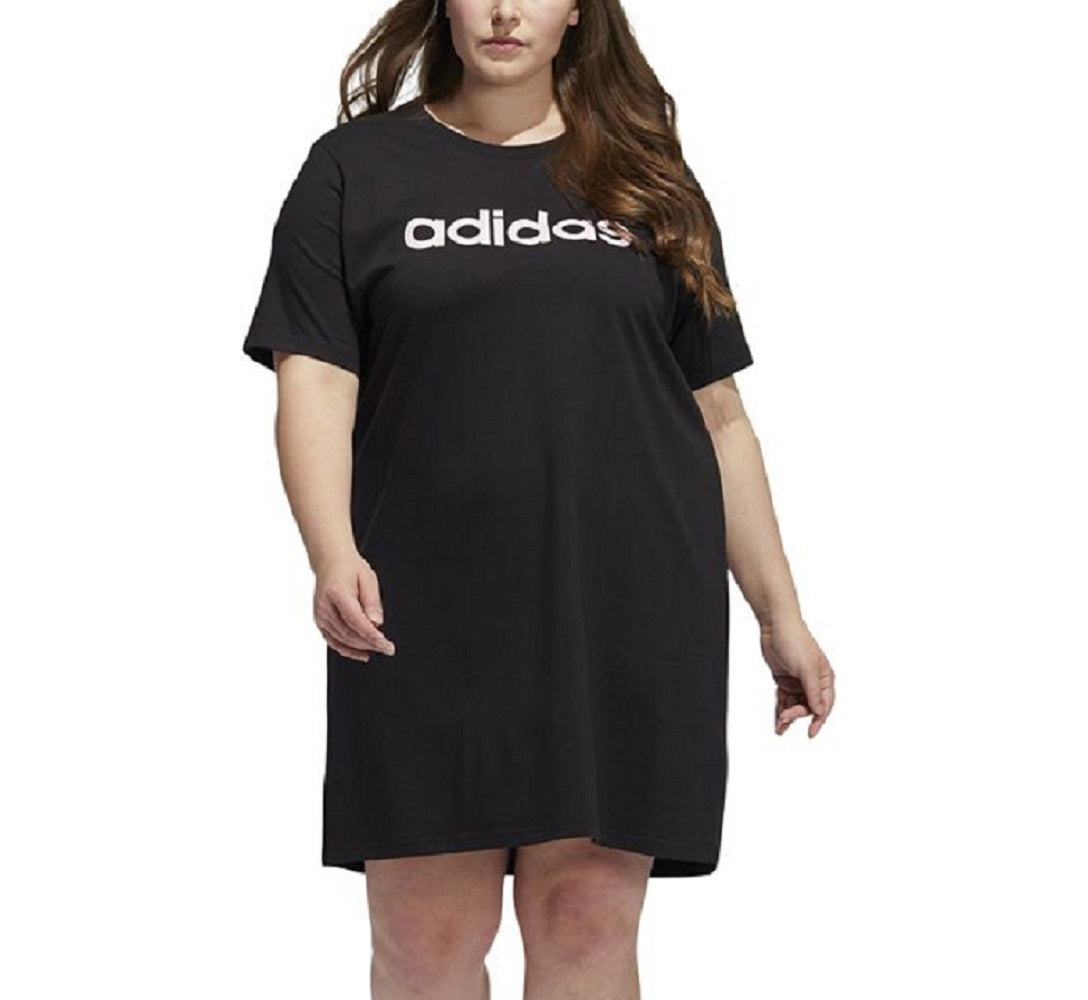 Vestido camiseta com estampa de logo feminino da Adidas, preto, tamanho 2X